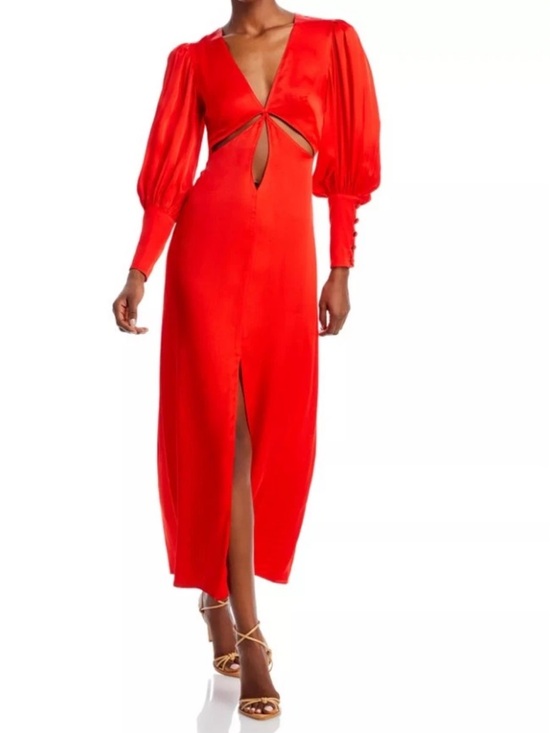 Farm Rio Red Cutout Maxi Dress Beaded Buttons Slit NWT Size Large
